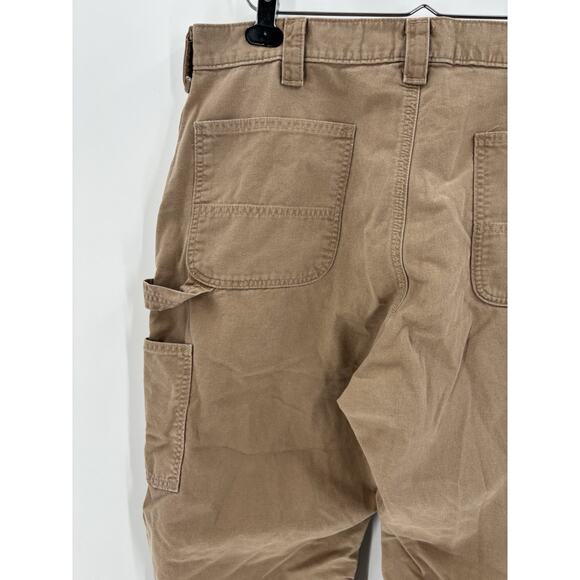 Carhartt Canvas Work Dungaree Pants Mens 38x30 Brown Raw Hem Pockets Utility - Picture 8 of 16